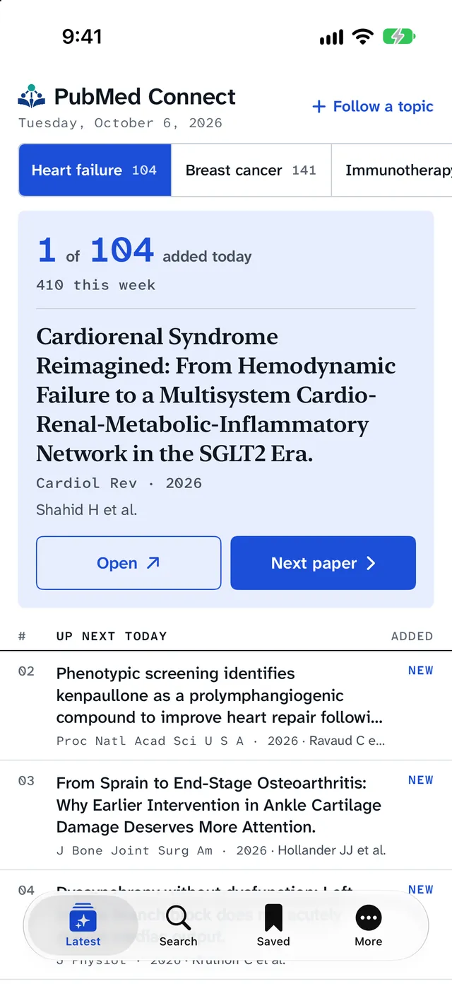 PubMed Connect on iPhone