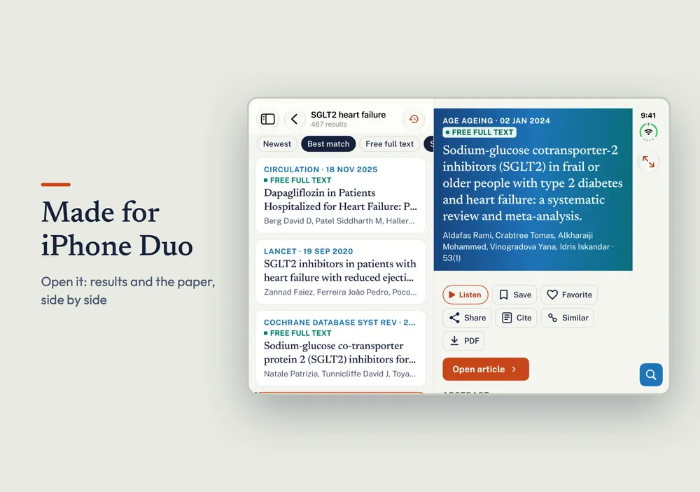 PubMed Hub opened on iPhone Duo